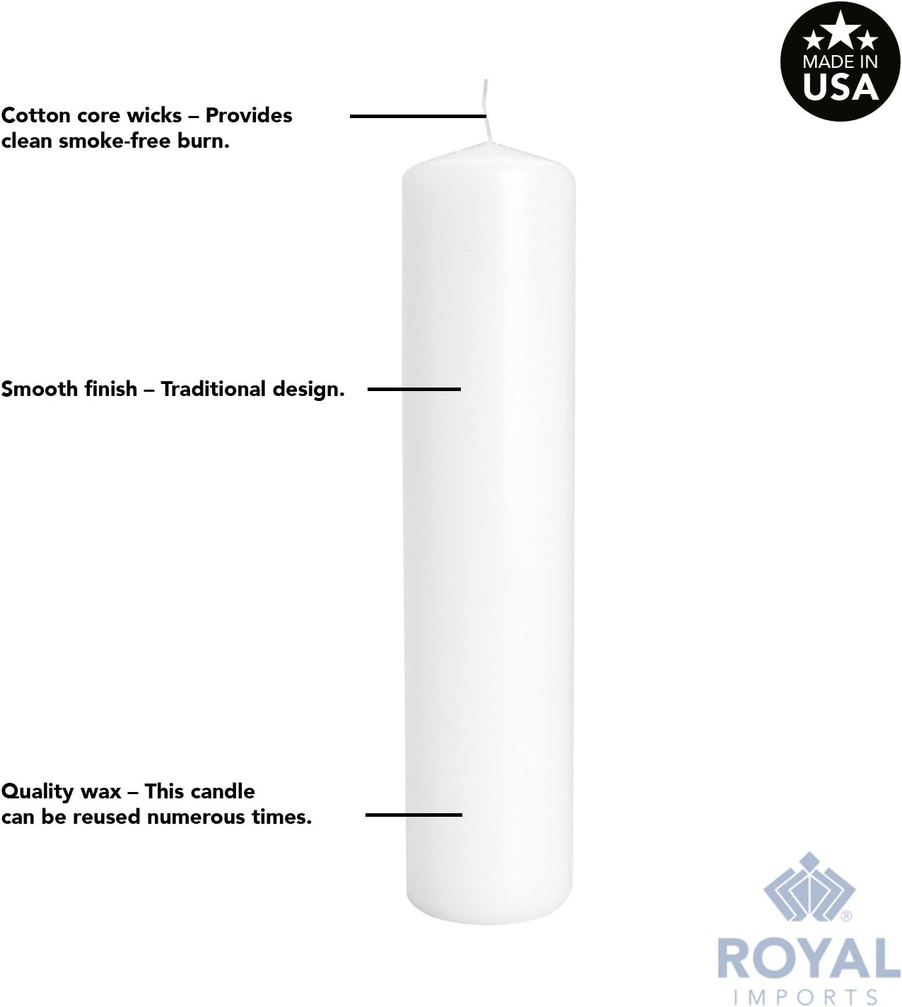 Royal Imports Pillar Candles White Unscented Premium Wax, 60 Hours Burning for Wedding, Spa, Party, Birthday, Holiday, Bath, Home Decor - 3"x6" Inch - Set of 12