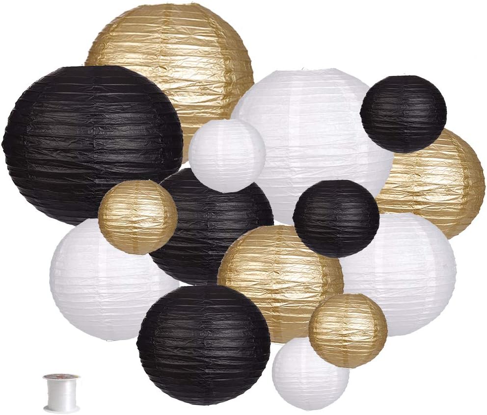 Paper Lanterns Decorative, Round Hanging Paper Lanterns Decorations for Rustic Party Bridal Shower Wedding Sage Green Birthday Party Supplies Gold/Ivory/Sage Green 15pcs