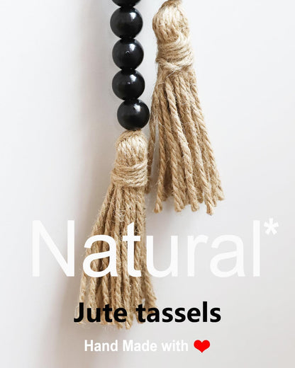 Boho Decor Wood Beads Garland Farmhouse Wall Hanging Decorations Natural Wooden Bead Tassel Decorative for Coffee Table Christmas and Prayer (Nature, 58")