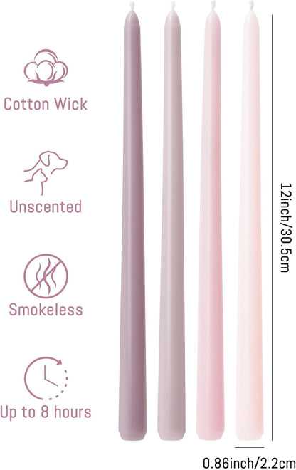 Viyffo Taper Candles, 12 Inch, 12 Pack, Brown – Unscented, Smokeless Design, Up to 8-Hour Burn – Tall Candlesticks for Table Decor, Weddings & Dinners