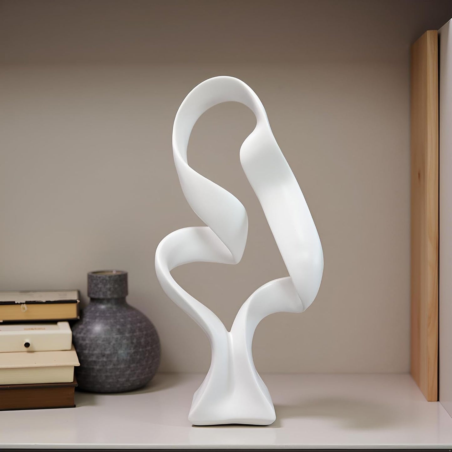 10" Modern Abstract Ribbon Decorative Sculpture, Knot Sculptures,Home Decor,Coffee Table Statues,Dining Living Room Desk Decor（White）