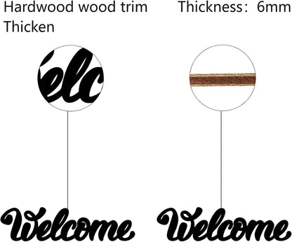CREATCABIN Welcome Sign Welcome Wood Cutout Wooden Wall Decor Letters Laser Cut Art Unfinished Rustic Decorative DIY for Front Door Home Gallery Porch Coffee Bar Wreath Gift 11.8 x 2.4 Inch