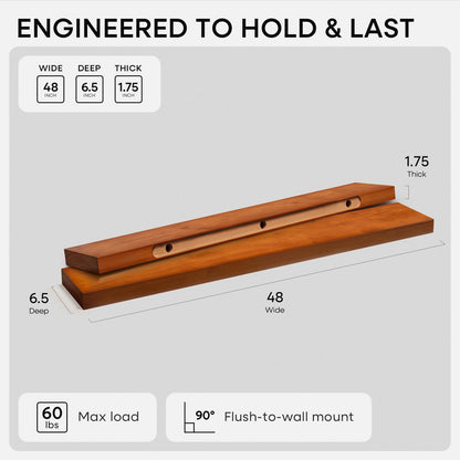 Homeforia 24 inch Natural Floating Shelf, High End Solid Real Wood 24inch Small Floating Shelves for Wall Mounted, Natural Wooden Floating Shelves, Heavy Duty Bracket, 24 X 6.5 X 1.75 in, Set of 2