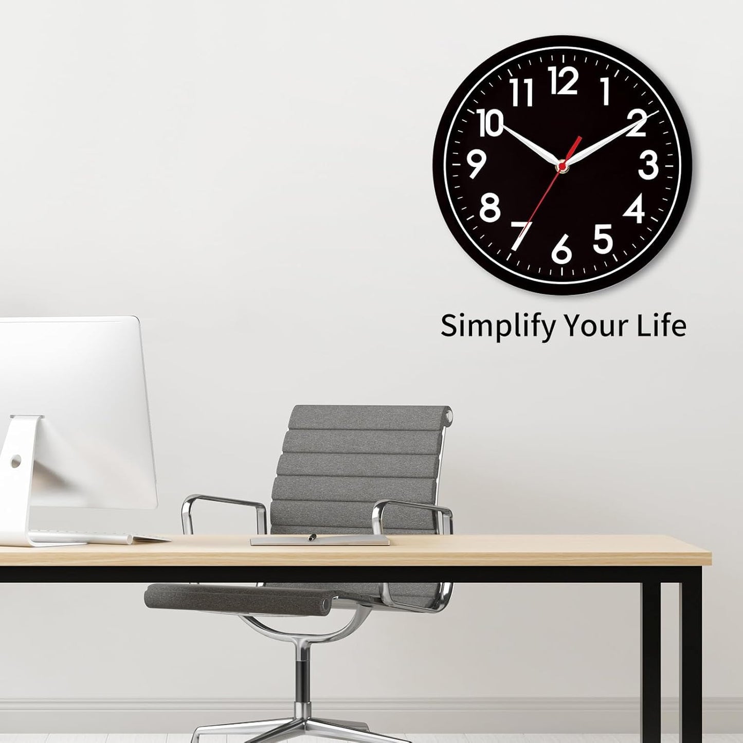AKCISOT Wall Clock, Modern Small Wall Clocks Battery Operated 8 Inch, Silent Non-Ticking Analog Classic for Office, Home, Bathroom, Kitchen, Bedroom, School(Black)