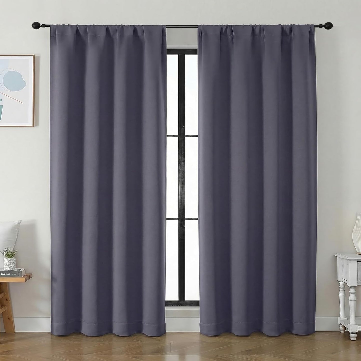 Simplebrand Ava Sage Green Blackout Curtains for Bedroom 63 Inch Length 2 Panels Set, Solid Thermal Insulated Energy Saving Rod Pocket Window Treatment Curtains Blackout Drapes, W40 x L63 Inch, Sage - Colors A