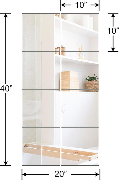 Ruomeng Home Gym Mirrors 12 Inch x 12Pcs Wall Mounted Mirror Glass Frameless Full Length Mirror Tiles for Home Gym, Bedroom, Door & Bathroom