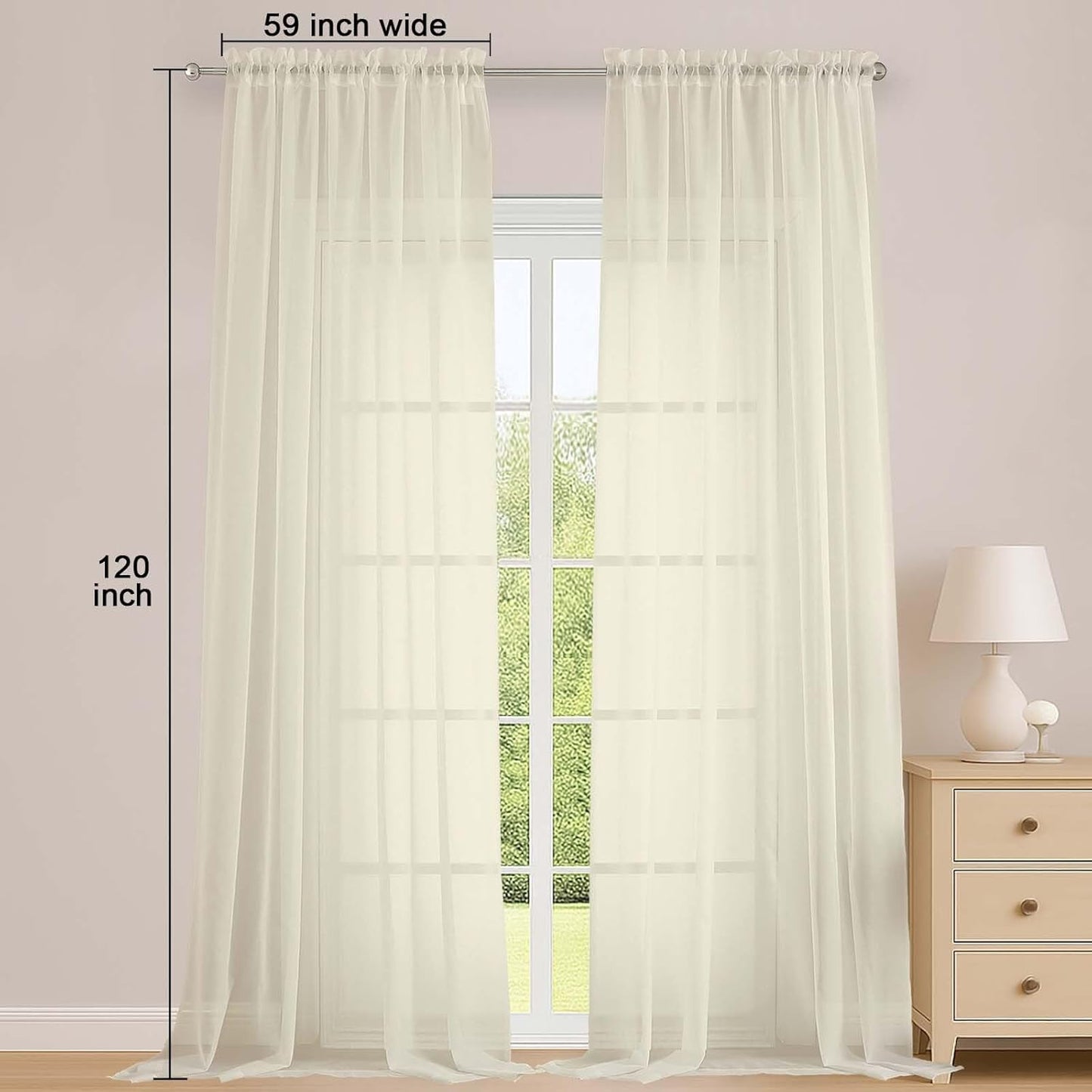 OWENIE Sheer Curtains 84 inches Long 2 Panels Set for Living Room/Bedroom, Rod Pocket Voile Sheer Panel Drapes, White, 2pcs, Each 42" W x 84" L - Colors B