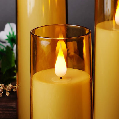 Amagic Pure White Flameless Candles, Battery Operated Candles, Acrylic Flickering LED Pillar Candles with Remote Control and Timer, 3D Wick, Yellow and Blue Glow, D2.2 xH5 5" 6" 7" 8", Set of 5