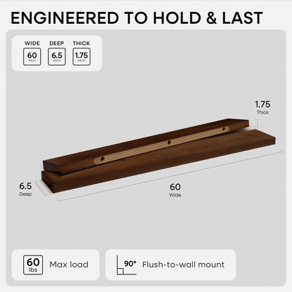 Homeforia 24 inch Natural Floating Shelf, High End Solid Real Wood 24inch Small Floating Shelves for Wall Mounted, Natural Wooden Floating Shelves, Heavy Duty Bracket, 24 X 6.5 X 1.75 in, Set of 2