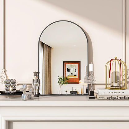 VooBang Arched Wall Mirror, 24 x 36 inch Arch Bathroom Mirror, Wall Mounted Vanity Mirror with Arch Metal Frame, Modern Bathroom Vanity Mirror for Bedroom, Living Room, Hanging or Leaning, Black