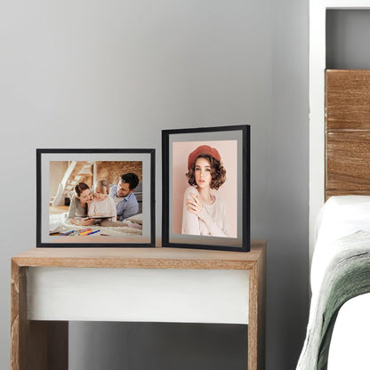 Trwcrt 4x6 Floating Picture Frames Set of 4, Double Glass Photo Frame Display up to 6 x 8 Photos for Desktop or Wall Hanging, Black