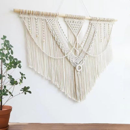 guzhiou large macrame wall hanging - Boho Tapestry Macrame Wall Decor Art- Chic Bohemian Handmade Woven Tapestry Home Decoration for Bedroom Living Room Apartment Wedding Party - 43"x32" (Wood bead)