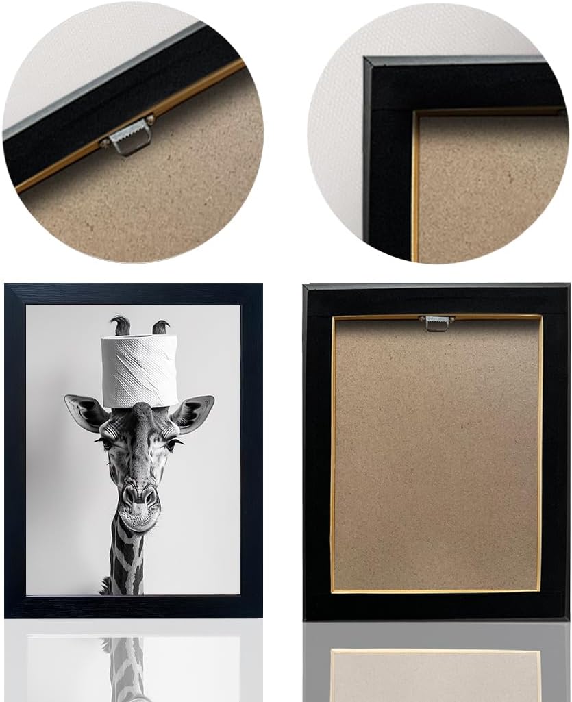Bathroom Picture Wall Decor, Framed Black and White Bathroom Wall Art, Toilet Paper in Little Funny Raccoon's Hand Animal Canvas Print Painting
