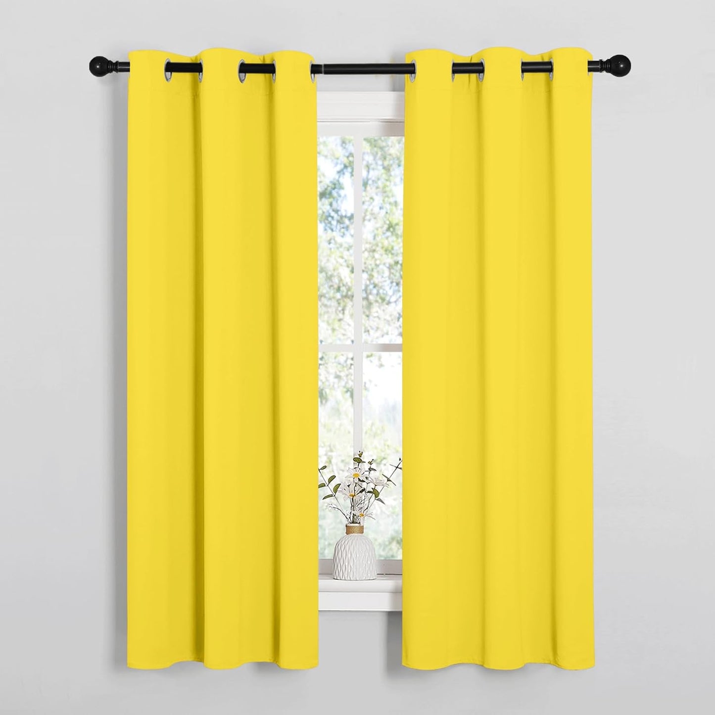 NICETOWN Halloween Pitch Black Solid Thermal Insulated Grommet Blackout Curtains/Drapes for Bedroom Window (2 Panels, 42 inches Wide by 63 inches Long, Black) - Colors C