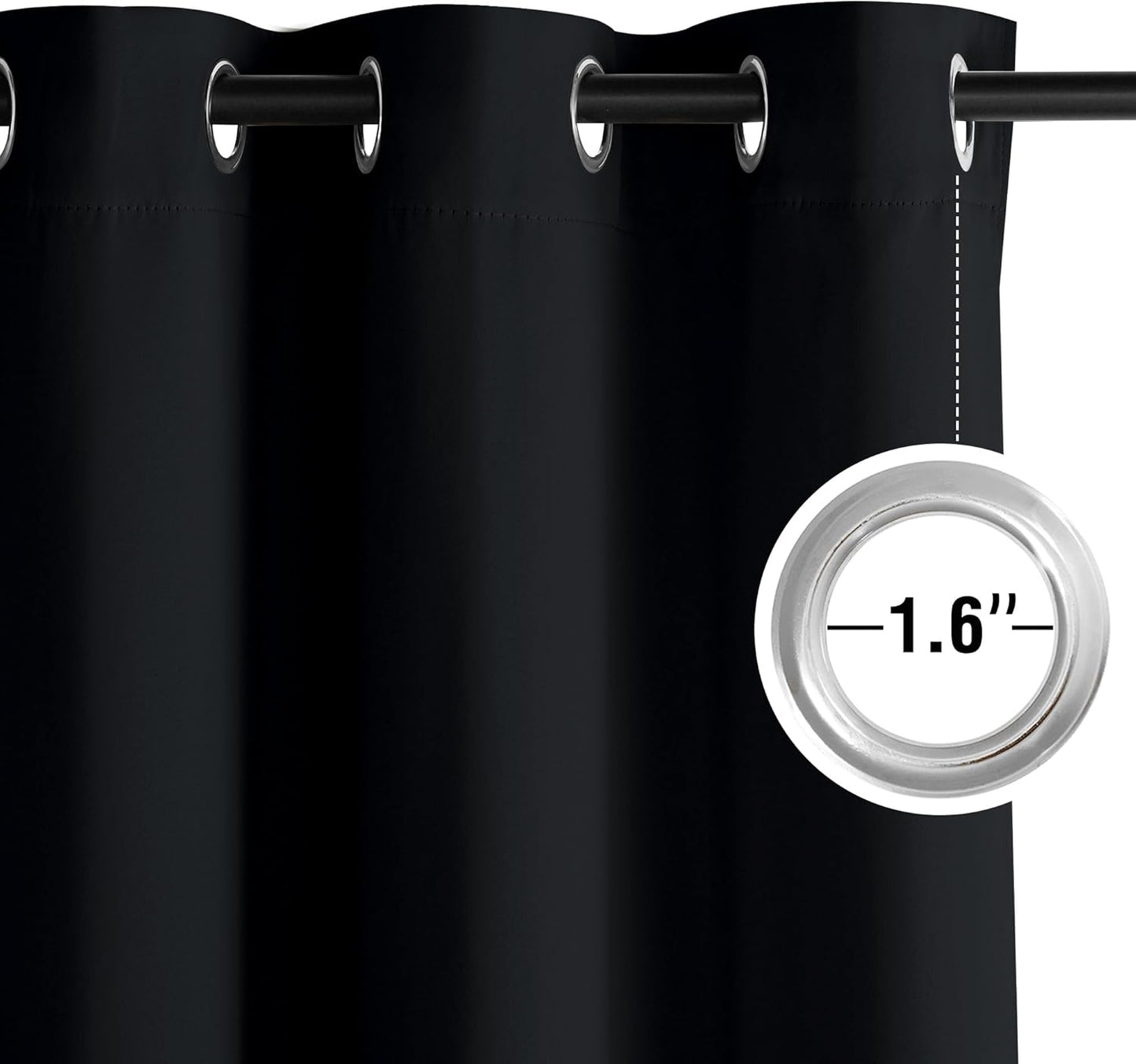 NICETOWN Halloween Pitch Black Solid Thermal Insulated Grommet Blackout Curtains/Drapes for Bedroom Window (2 Panels, 42 inches Wide by 63 inches Long, Black) - Colors E
