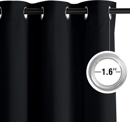 NICETOWN Halloween Pitch Black Solid Thermal Insulated Grommet Blackout Curtains/Drapes for Bedroom Window (2 Panels, 42 inches Wide by 63 inches Long, Black) - Colors E