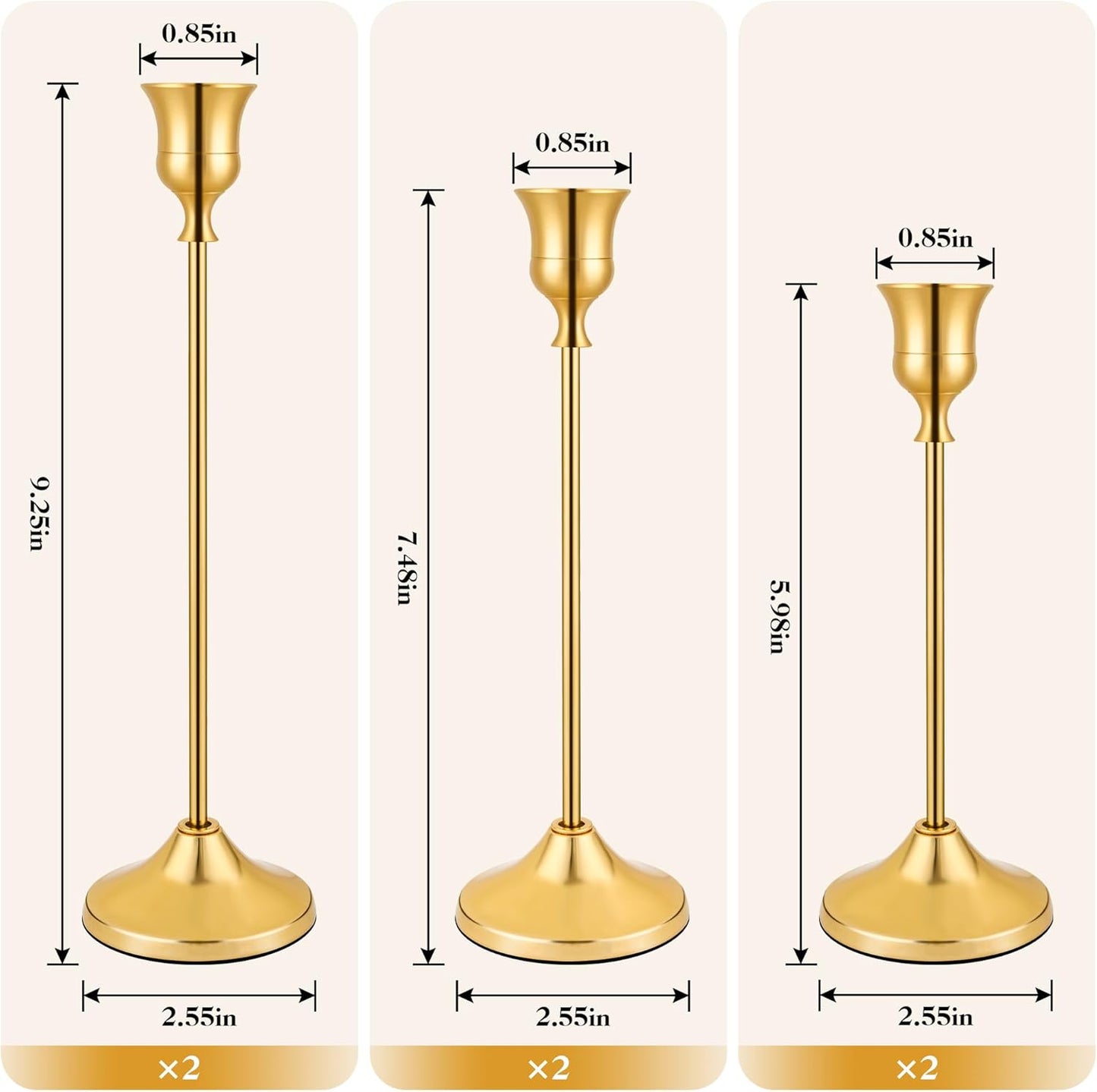 3PCS Candlestick Holders, Taper Candle Holder for Candlesticks, Metal Taper Candle Holders Glaceful Decor Set for Wedding Centerpieces, Christmas, Birthday Party, Holiday Dinning Table Décor