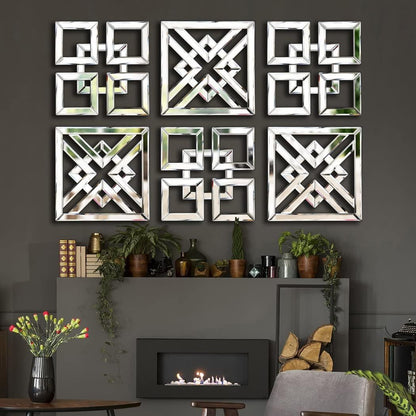 QMDECOR 2 Pack Silver Mirrored Square Wall-Mounted Mirrors Modern Glam Accent Decor for Home