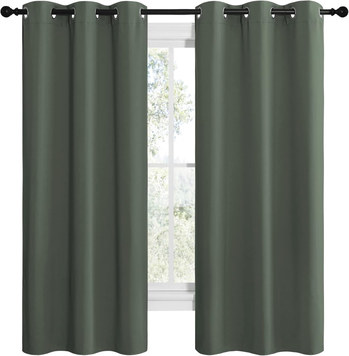 NICETOWN Halloween Pitch Black Solid Thermal Insulated Grommet Blackout Curtains/Drapes for Bedroom Window (2 Panels, 42 inches Wide by 63 inches Long, Black) - Colors C