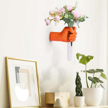 Gold Wall Sculptures, Hand Vases Home Decor, Wall Mount Art Sculpture, Unique Wall Art Statue, Funky Flower Vase Decorations, Modern Eclectic Hanging Decor,Glass Test Tube Vase
