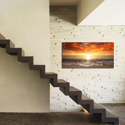 Baisuart S02250 Canvas Prints Wall Art Beach Sunset Ocean Waves Nature Pictures Stretched Canvas Wooden Framed for living Room Bedroom and Office