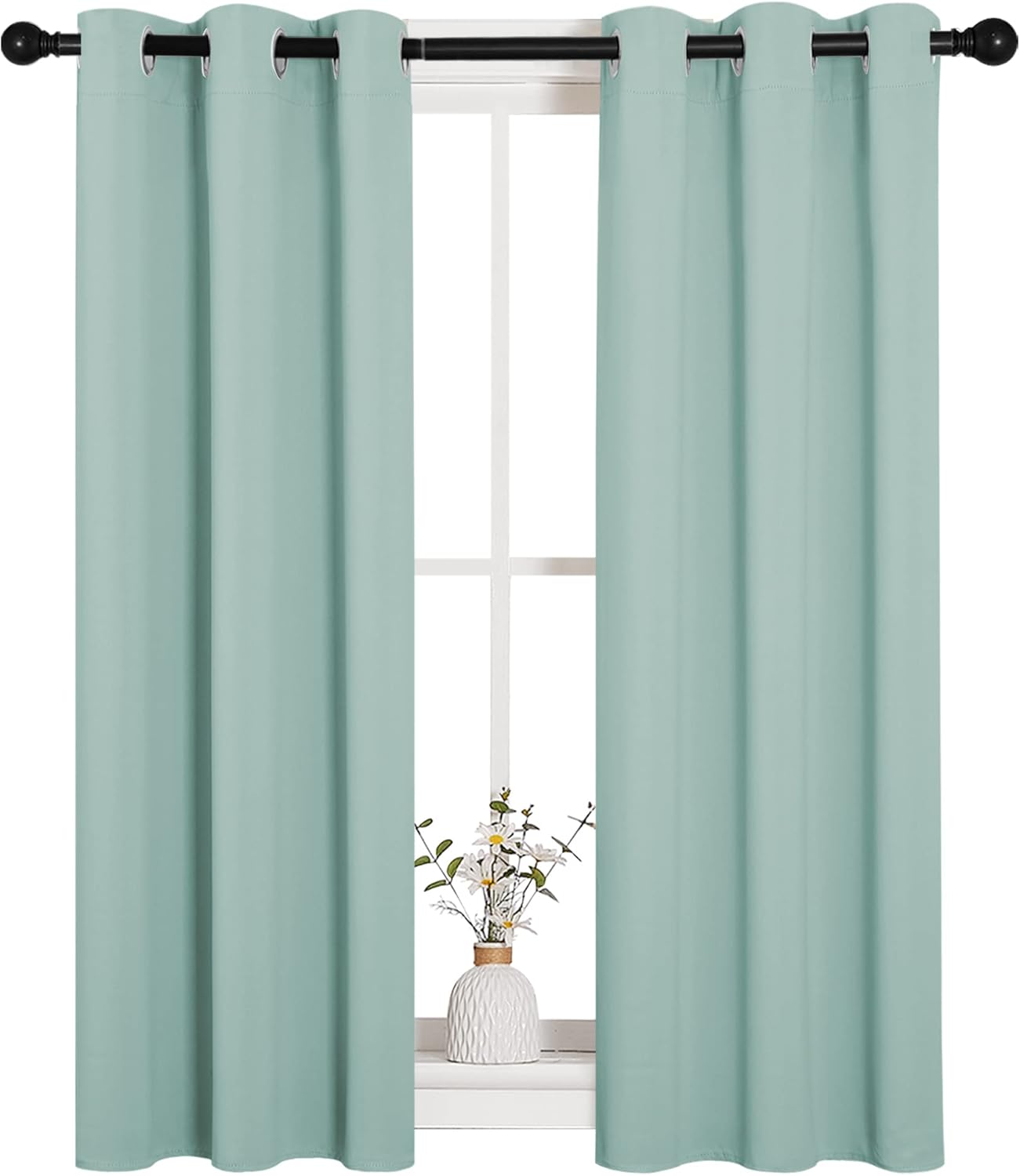 NICETOWN Halloween Pitch Black Solid Thermal Insulated Grommet Blackout Curtains/Drapes for Bedroom Window (2 Panels, 42 inches Wide by 63 inches Long, Black) - Colors A