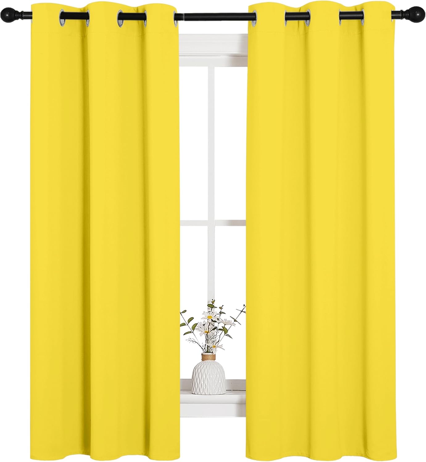 NICETOWN Halloween Pitch Black Solid Thermal Insulated Grommet Blackout Curtains/Drapes for Bedroom Window (2 Panels, 42 inches Wide by 63 inches Long, Black) - Colors C