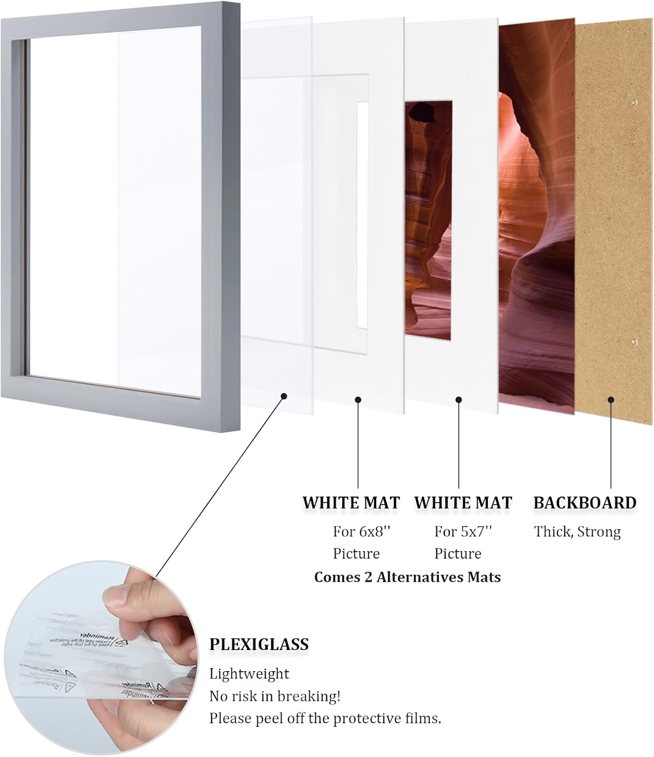 Egofine 12x16 Picture Frame Black, Covered by Plexiglass Made of Solid Wood, Display Pictures 9x12 and 11x14 with Mat or 12x16 Without Mat, for Wall Mounting Photo Frame - Colors A