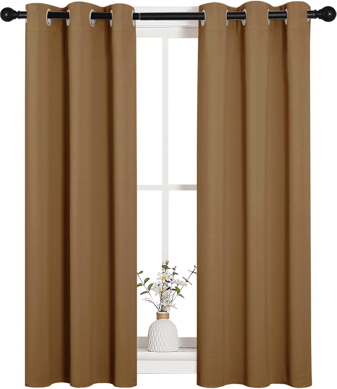 NICETOWN Halloween Pitch Black Solid Thermal Insulated Grommet Blackout Curtains/Drapes for Bedroom Window (2 Panels, 42 inches Wide by 63 inches Long, Black) - Colors A