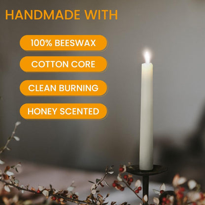 16PCS Beeswax Taper Candles, 9" Handmade Natural Candles, Dripless and Smokeless，9 Hour Burn Time