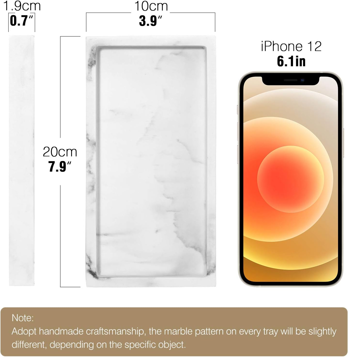 Luxspire Bathroom Vanity Tray, 8 x 4 inch Resin Kitchen Sink Tray for Soap Dispenser Bathroom Countertop Organizer Plate Holder for Perfume Soap Towel Bathroom Accessories, Mini, White Marble