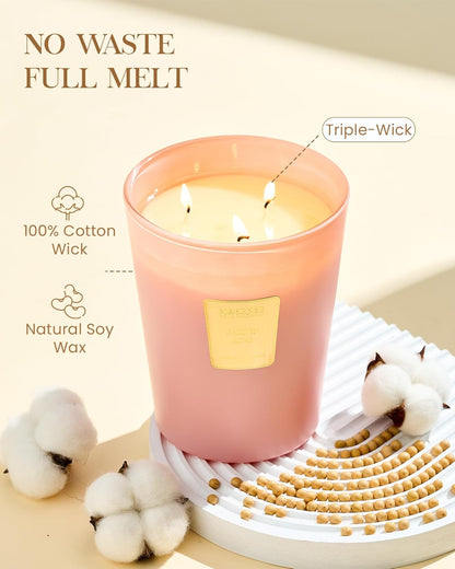 M&SENSE Jasmine Candles Highly Scented 3 Wick 35oz 150 Hours Burn Extra Large Jar Candles for Women, Natural Soy Wax Aromatherapy Candle for Stress Relief, Meditation, Yoga, Spa - Colors B