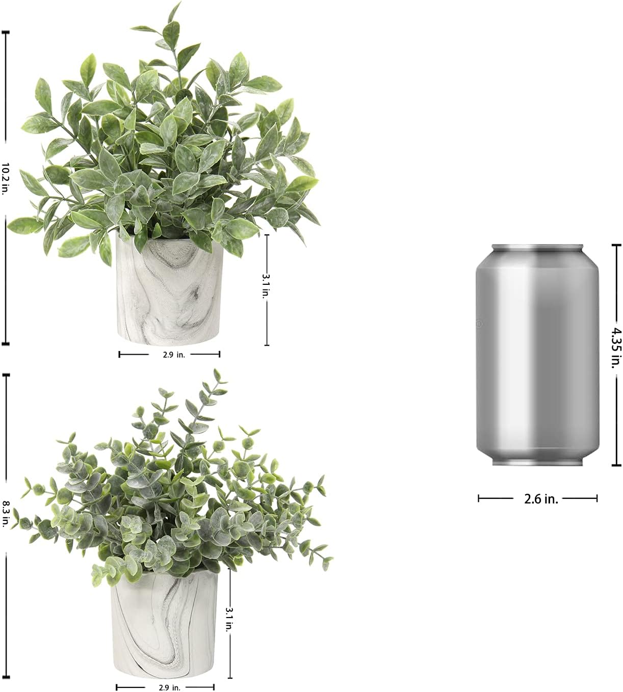 Hollyone Mini Artificial Potted Plants Fake Plants in Marble Pots, 1Pcs Plastic Eucalyptus Greenery Faux Plants for Home Office Desk Room Centerpiece Shelf Décor