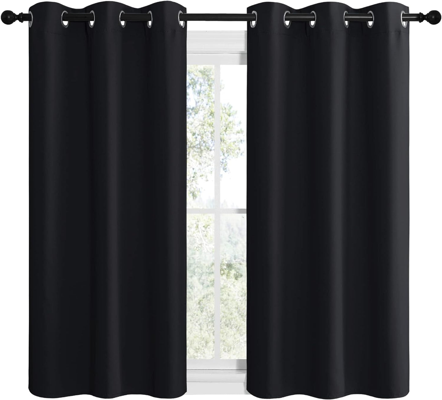 NICETOWN Halloween Pitch Black Solid Thermal Insulated Grommet Blackout Curtains/Drapes for Bedroom Window (2 Panels, 42 inches Wide by 63 inches Long, Black) - Colors E