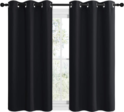 NICETOWN Halloween Pitch Black Solid Thermal Insulated Grommet Blackout Curtains/Drapes for Bedroom Window (2 Panels, 42 inches Wide by 63 inches Long, Black) - Colors E