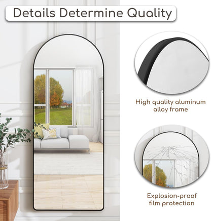 Dewfig Arched Full Length Mirror, 76"x34" Large Floor Mirror, Full Body Mirrors for Leaning or Hanging, Standing Mirrors for Bedroom, Living Room,Dressing Room, Aluminum Alloy Frame, Black