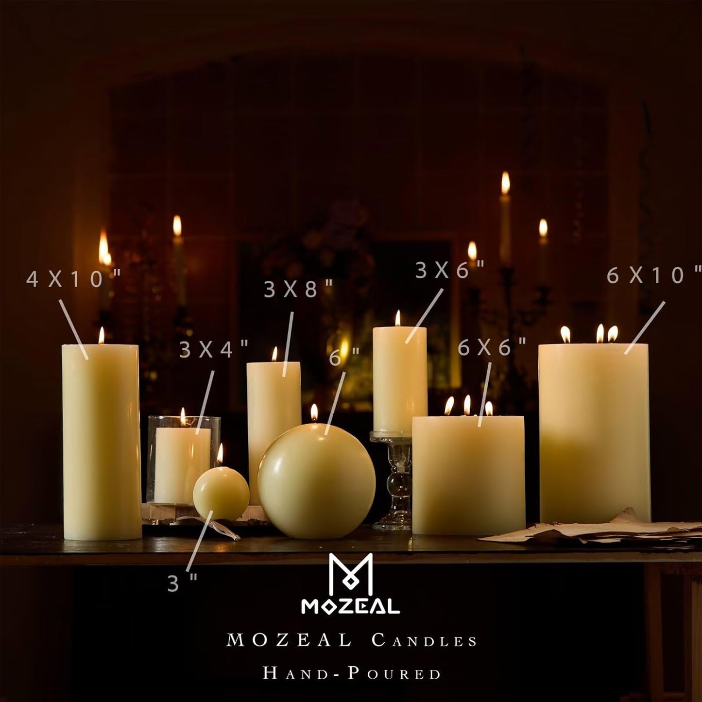 MOZEAL 3" x 4" Hand-Poured Unscented Candle,Dripless Pillar Candle Set of 3,Long Clean Burning,Approx 72 Hours Burn Time,Rustic Country Style,Wedding,Dinner,Christmas and Home Decor,White