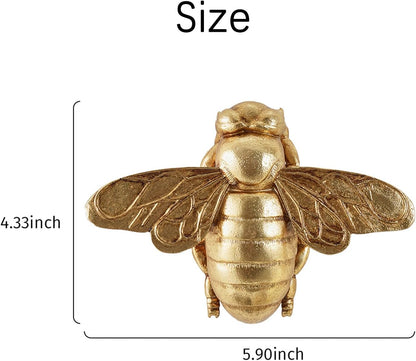Gold Bee Figurines, 3D Hanging Honey Bee Wall Sculpture, Golden Resin insect Wall Mounted Decoration, Artwork Decor for Living Room (Antique Gold)