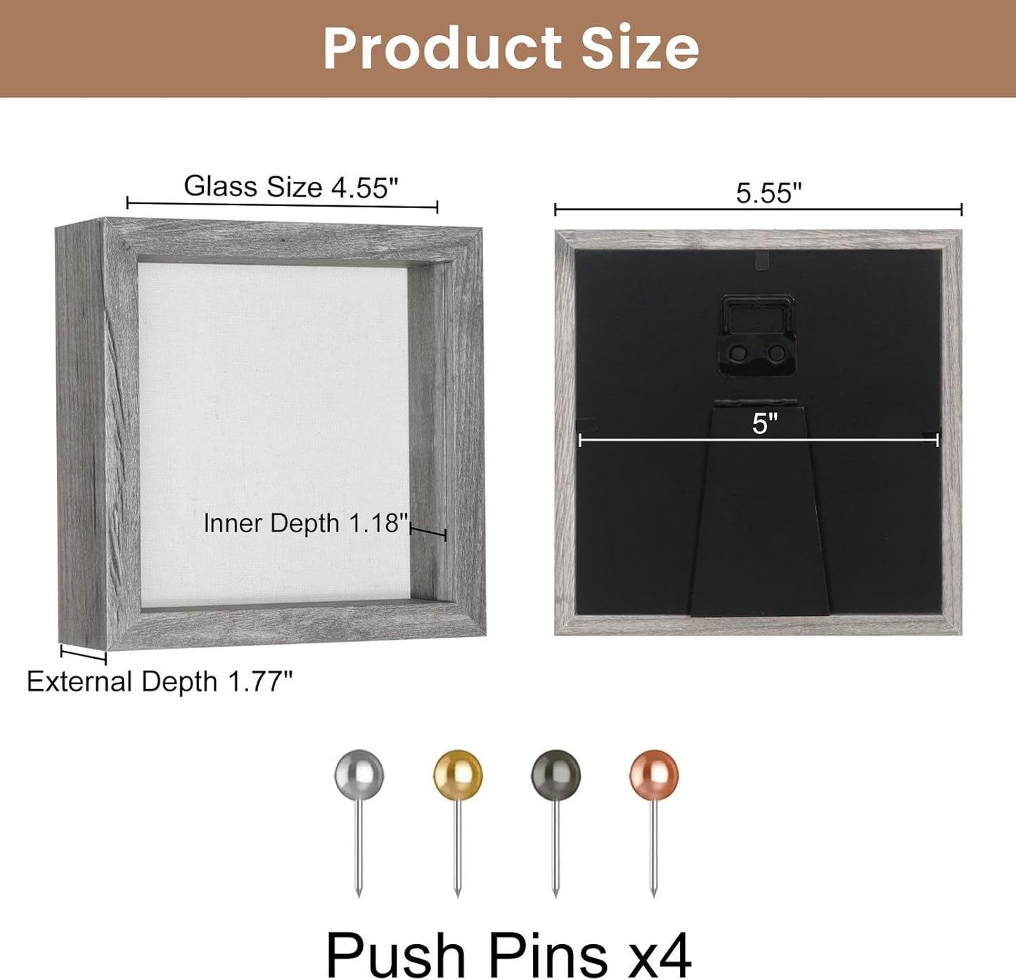 Califortree 8x8 Shadow Box Frame with Soft Linen Back - Push Pins Included, Memory Box Display Case for Flower, Tickets and 3D Items, Black