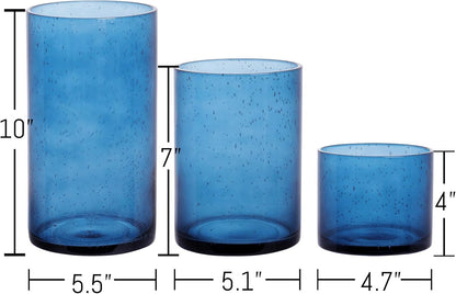 NITIME Hurricane Candle Holder Set of 3 Clear Candle Holders for Pillar Candles, Seeded Bubbles Glass Candle Holder for table centerpiece, Glass Cylinder Vases for Home, Patio and Wedding 8"4.7"3.5"H