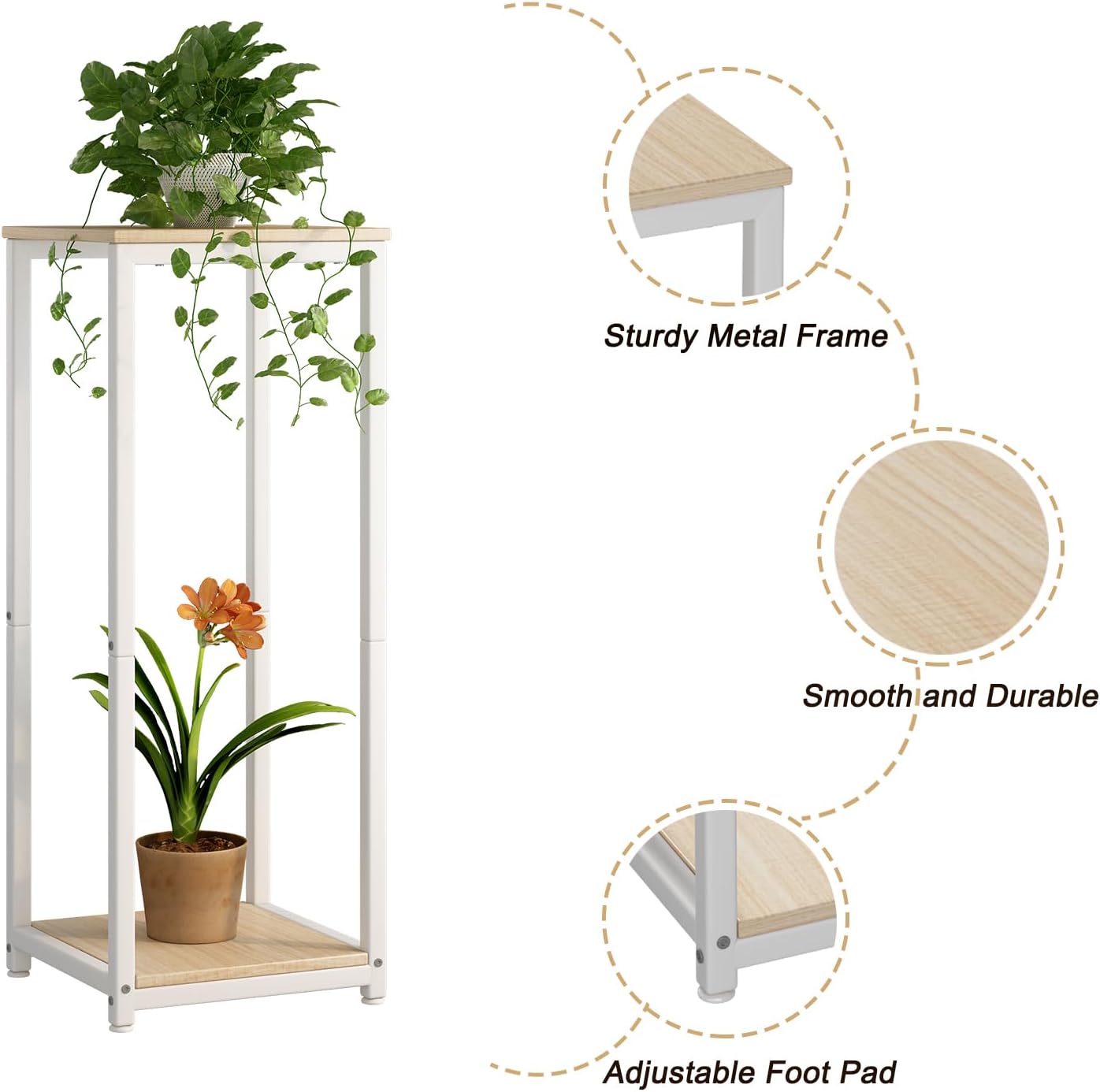 Plant Stand Indoor Corner Tall 2 Tier Metal Modern Flower Storage Plant Shelf Holder for Living Room Balcony Garden,Black (2 Tier-Black Round)