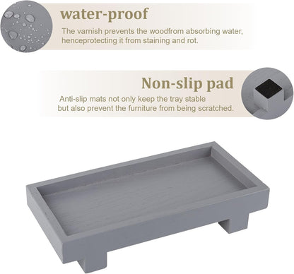 Decorative Tray Small Pedestal Stand Farmhouse Bathroom Decor Wooden Riser Display Stand for Vanity, Kitchen Countertop, Sink, 9.4 * 4.7 White