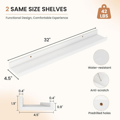 Dreamland Picture Ledge Shelf for Wall, Floating Shelves Set of 2, 48 Inch Long Floating Shelves with Lip for Living Room, Bedroom, Bathroom, Kitchen, White