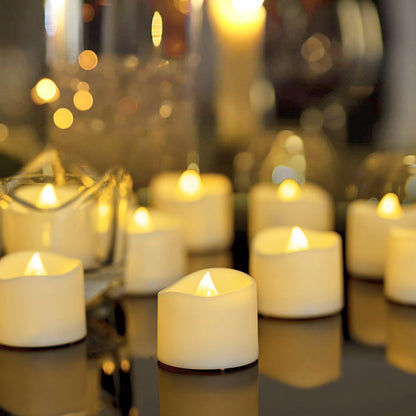 Homemory 48-Pack Novelty Flickering Flameless Tea Lights Candles, 200+Hours Battery-Operated LED Fake Candles for Wedding Table Centerpieces,Proposal,Anniversary, White Base, Ø1.5'' × H1.3''