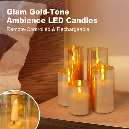 Rechargeable Flameless Glass Pillar Candles–Gifts for Women,–Set of 3, Realistic Flickering LED Light,Remote & Timer, Ideal for Living Room, Bedroom & Festival Wedding Home Party Decor