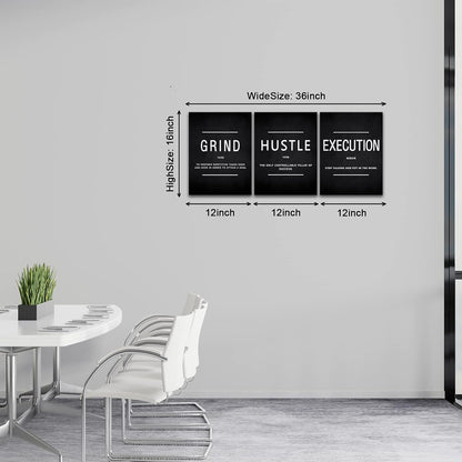 KAWAHONE Canvas Painting Wall Art, Grind Hustle Execution Motivational Wall Art Decoration Posters Prints for Living Room Bedroom, Office Decor, Gallery-Wrapped Canvas Art Set Framed Ready to Hang