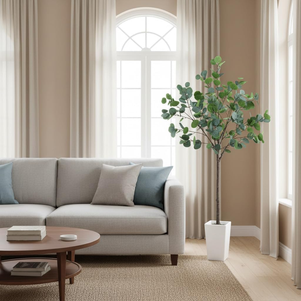 Aveyas 7ft Artificial Olive Tree for Home Decor, 7 Feet Large Faux Plant Fake Skinny Silk Trees with Pot for Indoor Outdoor House Living Room Office (7 ft Tall Including Raised Pot)