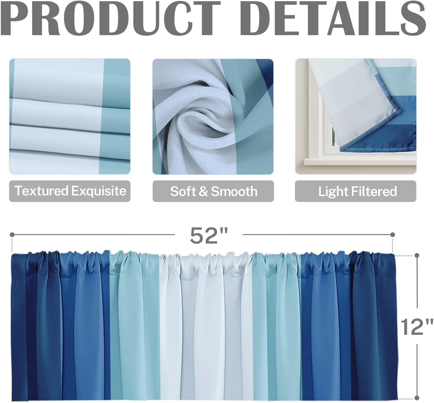 Emvency 2 Pack Dark Grey Valances Window Treatments, Gray Striped Abstract Blackout Drapes Adjustable Curtain for Windows Living Room Kitchen Over Sink, 52x18 Inch Rod Pocket Valances