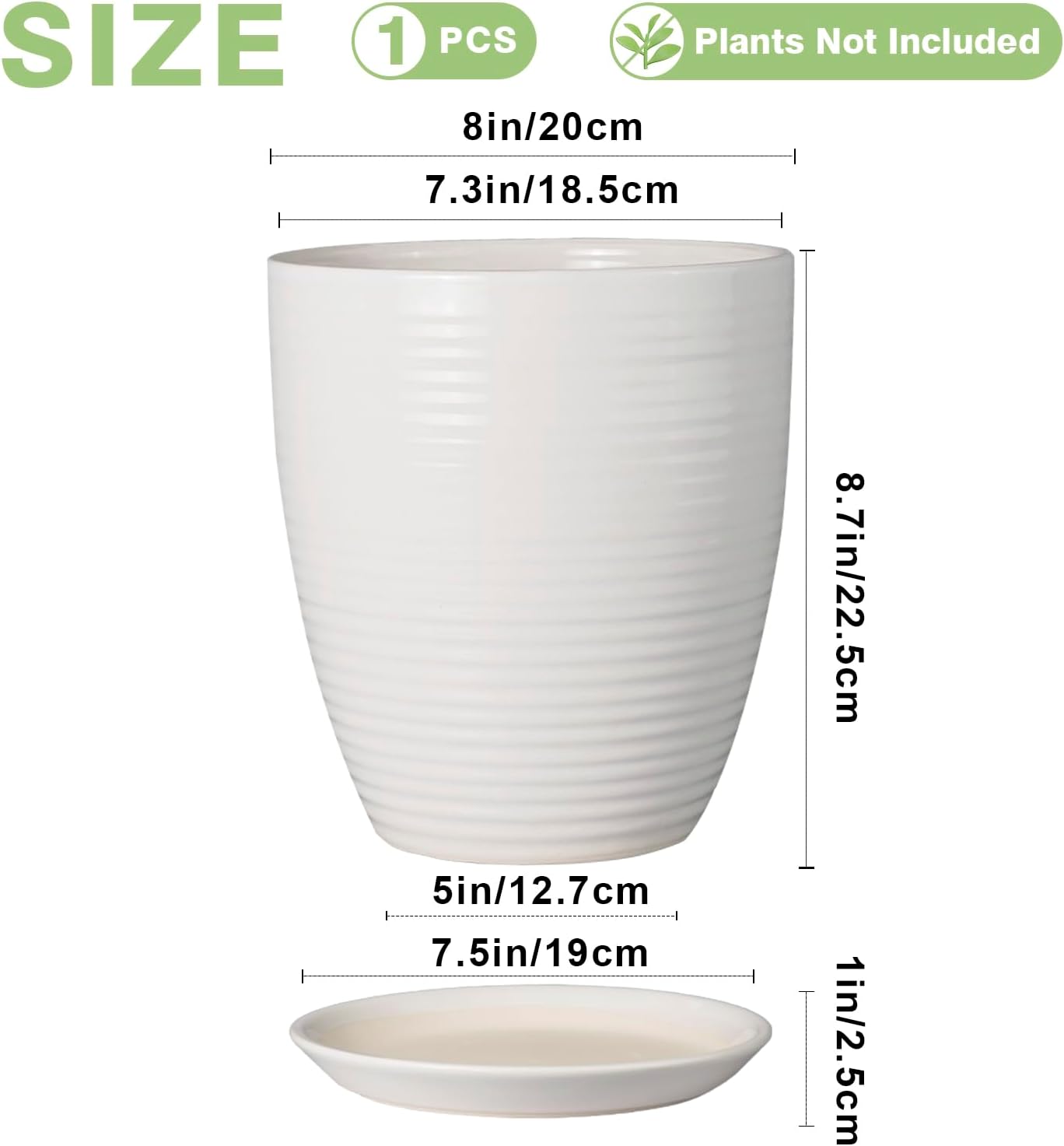 Ceramic Pots for Plants - 6 Inch Plant Pot with Drainage Hole and Saucer, Round Planters for Indoor Outdoor, Flower Pots, Modern Planter, Home Office Room Decor, Gifts for Plant Lovers, White