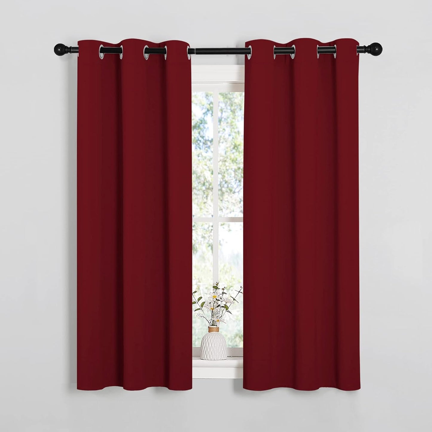 NICETOWN Halloween Pitch Black Solid Thermal Insulated Grommet Blackout Curtains/Drapes for Bedroom Window (2 Panels, 42 inches Wide by 63 inches Long, Black) - Colors A